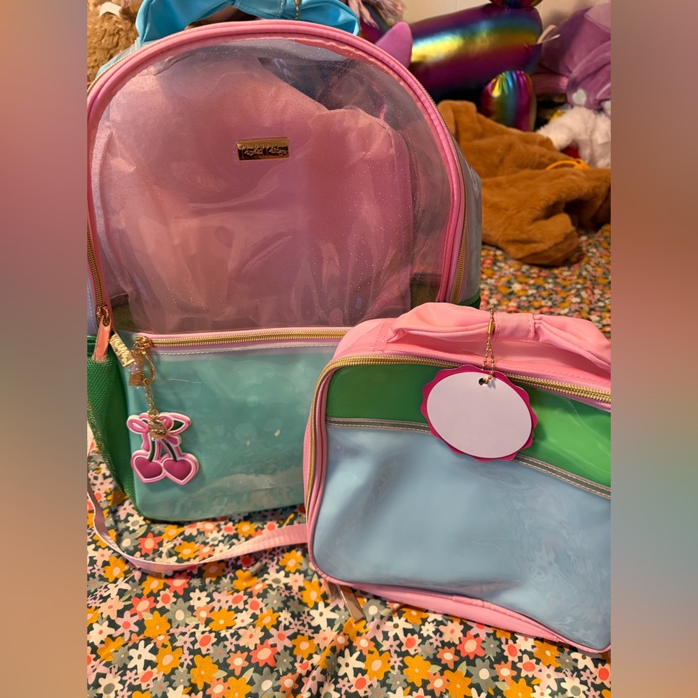 Packed party clear glitter Backpack with Matching Lunch box BRAND NEW